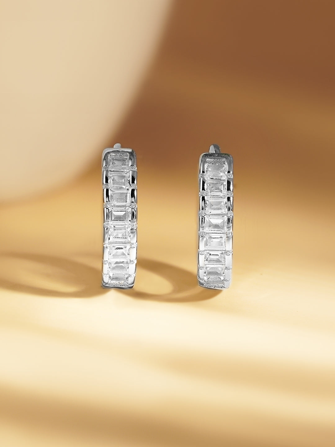 925 Fine Silver Crystal Chunky Hoop Earrings Length-1 cm : Width-0.3 cm