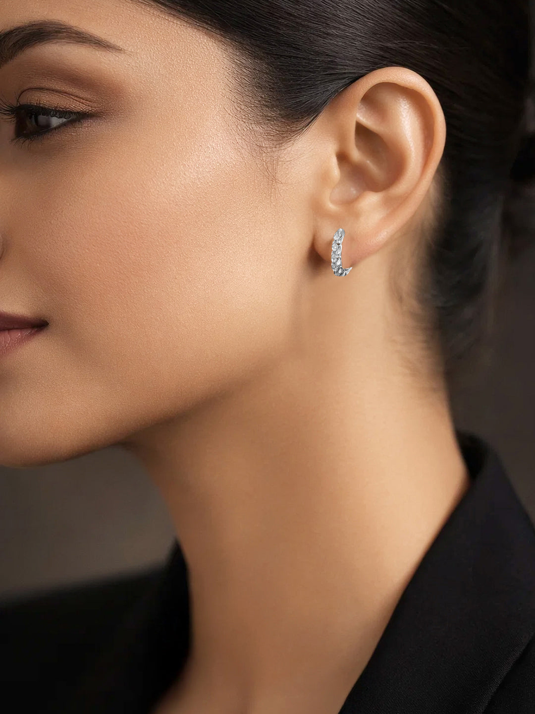 925 Fine Silver Crystal Layered Hoop Earrings Length-1.5 cm : Width-0.5 cm