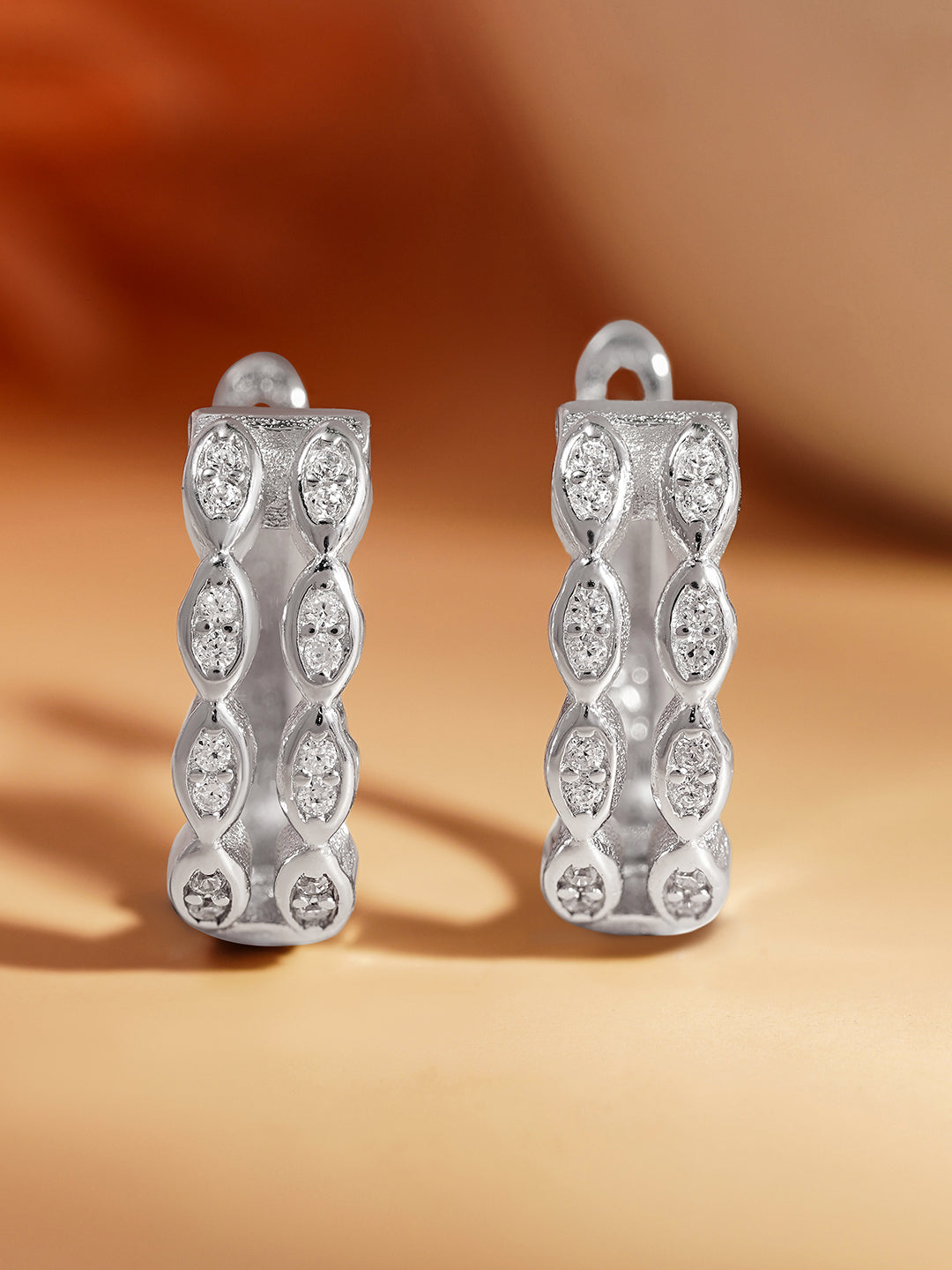 925 Fine Silver Crystal Layered Hoop Earrings Length-1.5 cm : Width-0.5 cm