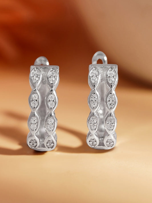 925 Fine Silver Crystal Layered Hoop Earrings Length-1.5 cm : Width-0.5 cm
