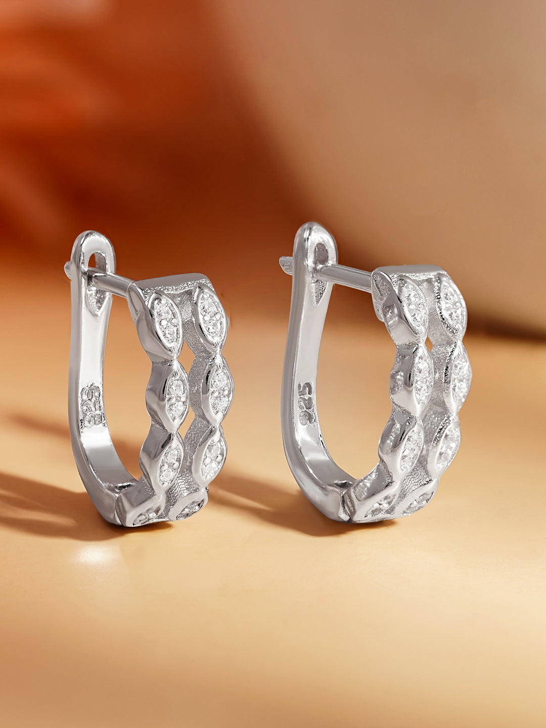 925 Fine Silver Crystal Layered Hoop Earrings Length-1.5 cm : Width-0.5 cm