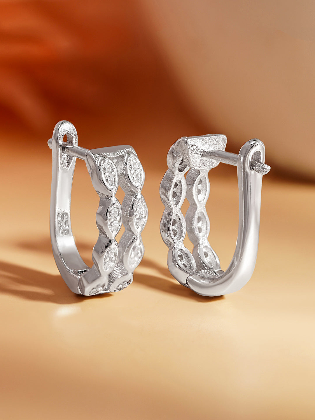 925 Fine Silver Crystal Layered Hoop Earrings Length-1.5 cm : Width-0.5 cm