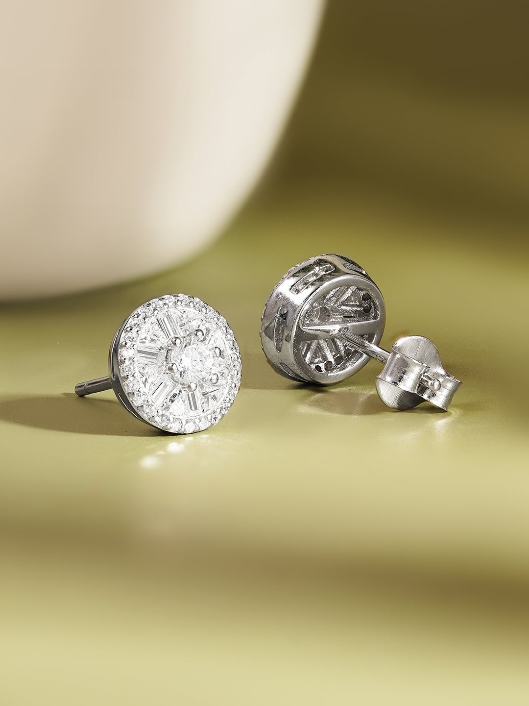 925 Fine Silver Zirconia Solitaire Stud Earrings Length-1 cm : Width-1 cm