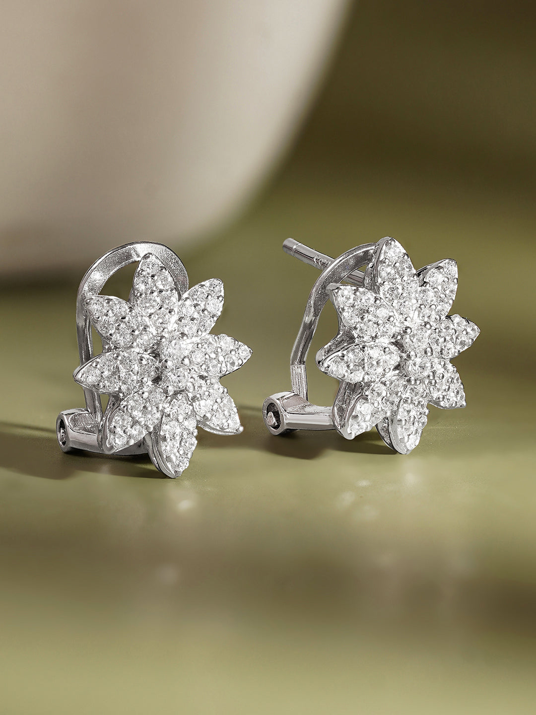 925 Fine Silver Zirconia Floral Stud Earrings Length-1 cm : Width-1 cm