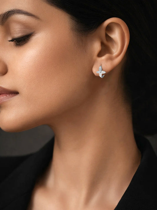 925 Fine Silver Zirconia Butterfly Stud Earrings Length-1.5 cm : Width-1.5 cm