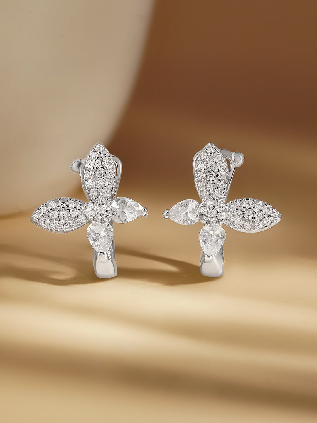 925 Fine Silver Zirconia Butterfly Stud Earrings Length-1.5 cm : Width-1.5 cm