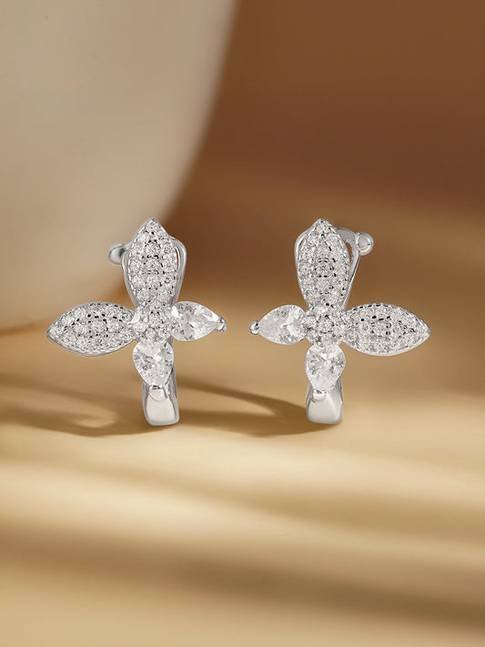 925 Fine Silver Zirconia Butterfly Stud Earrings Length-1.5 cm : Width-1.5 cm