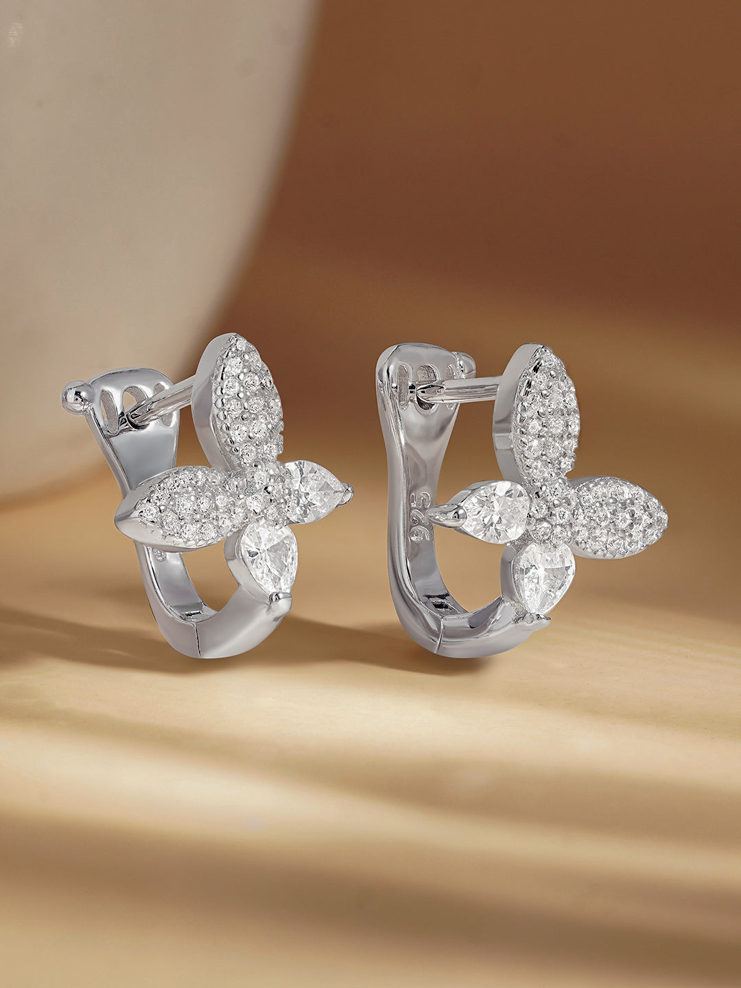 925 Fine Silver Zirconia Butterfly Stud Earrings Length-1.5 cm : Width-1.5 cm