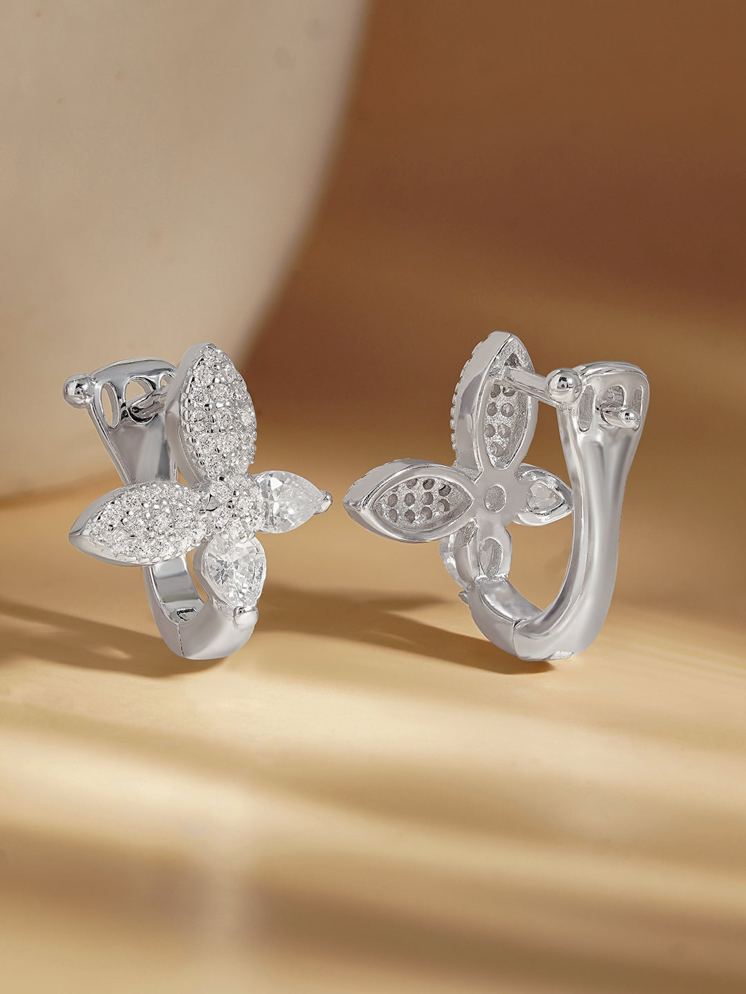 925 Fine Silver Zirconia Butterfly Stud Earrings Length-1.5 cm : Width-1.5 cm
