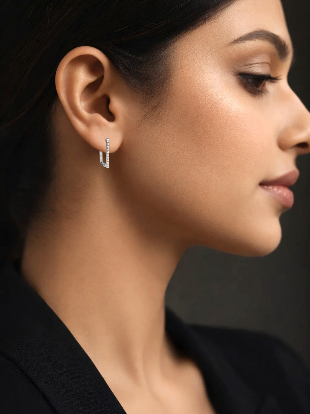 925 Fine Silver Zirconia Sleek Hoop Earrings Length-1.5 cm : Width-0.2 cm