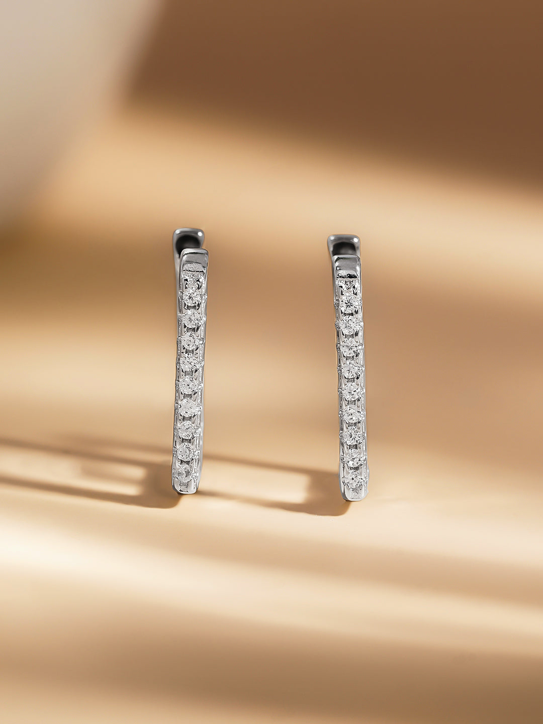925 Fine Silver Zirconia Sleek Hoop Earrings Length-1.5 cm : Width-0.2 cm