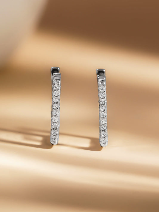 925 Fine Silver Zirconia Sleek Hoop Earrings Length-1.5 cm : Width-0.2 cm