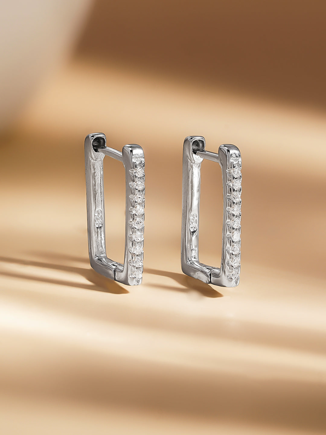 925 Fine Silver Zirconia Sleek Hoop Earrings Length-1.5 cm : Width-0.2 cm