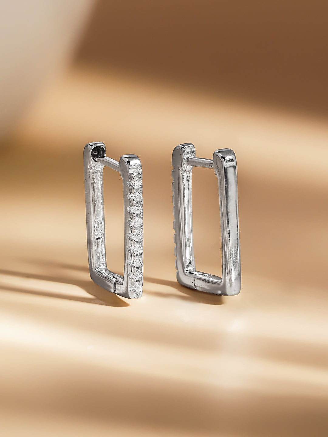 925 Fine Silver Zirconia Sleek Hoop Earrings Length-1.5 cm : Width-0.2 cm