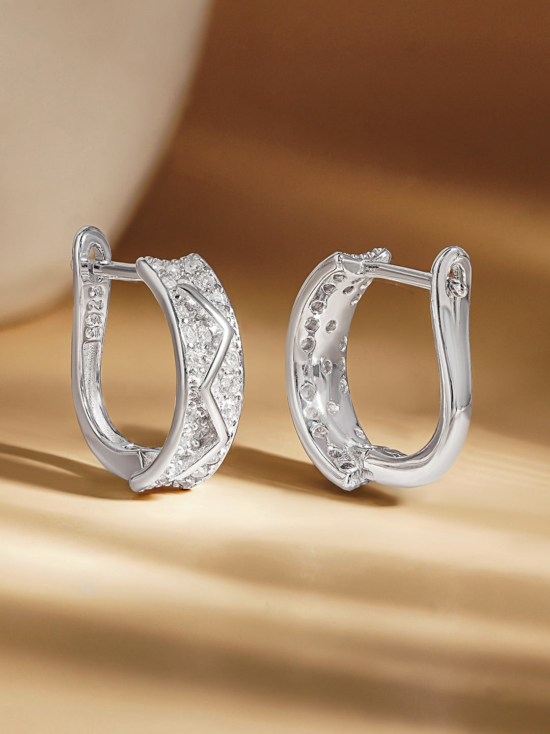 925 Fine Silver Zirconia Pattern Hoop Earrings Length-1.5 cm : Width-0.5 cm