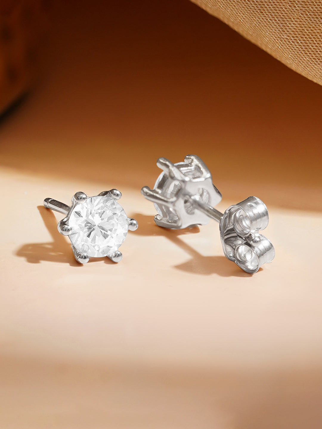 925 Fine Silver American Diamond Minimal Stud Earrings Width - 0.5 cm  Weight - 1.11 g