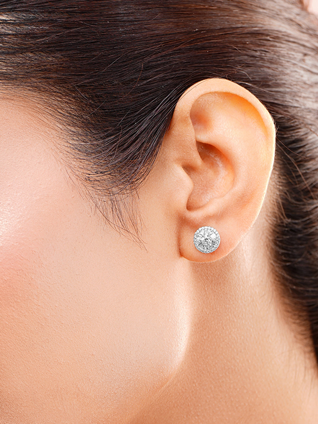 925 Fine Silver Round Diamond Stud Earrings Length-0.8 cm : Width-0.8 cm