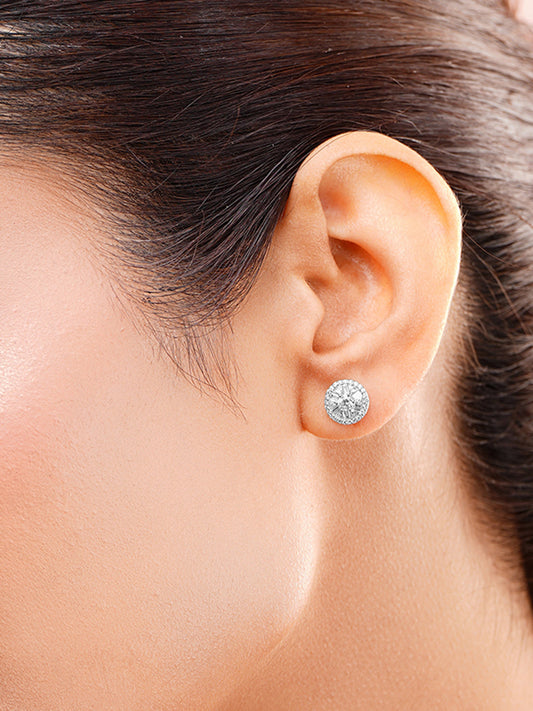 925 Fine Silver Round Diamond Stud Earrings Length-0.8 cm : Width-0.8 cm