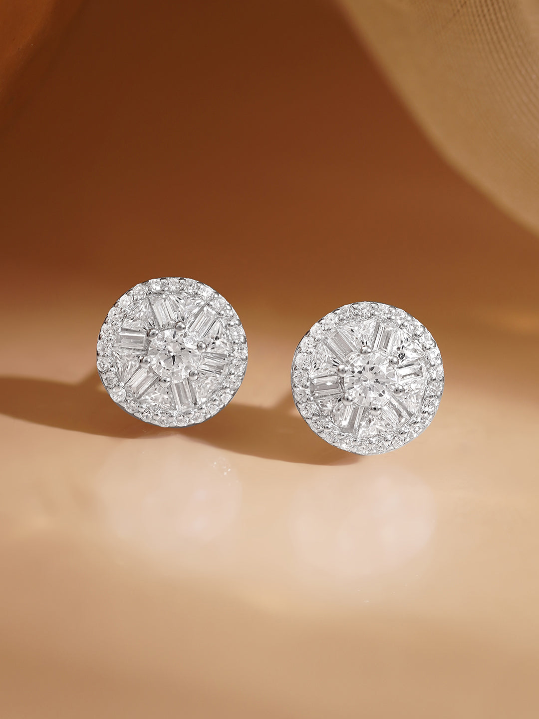 925 Fine Silver Round Diamond Stud Earrings Length-0.8 cm : Width-0.8 cm