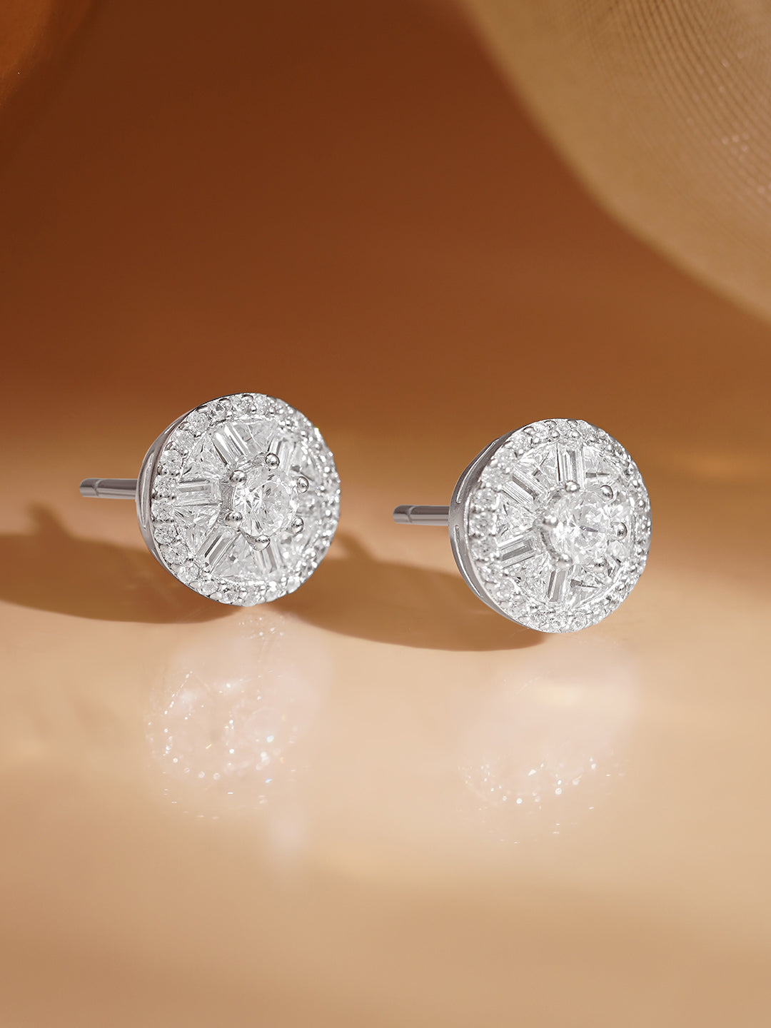 925 Fine Silver Round Diamond Stud Earrings Length-0.8 cm : Width-0.8 cm