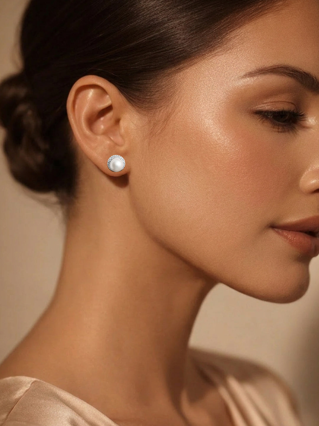 925 Fine Silver Crystal Pearl Stud Earrings Length-0.8 cm : Width-0.8 cm
