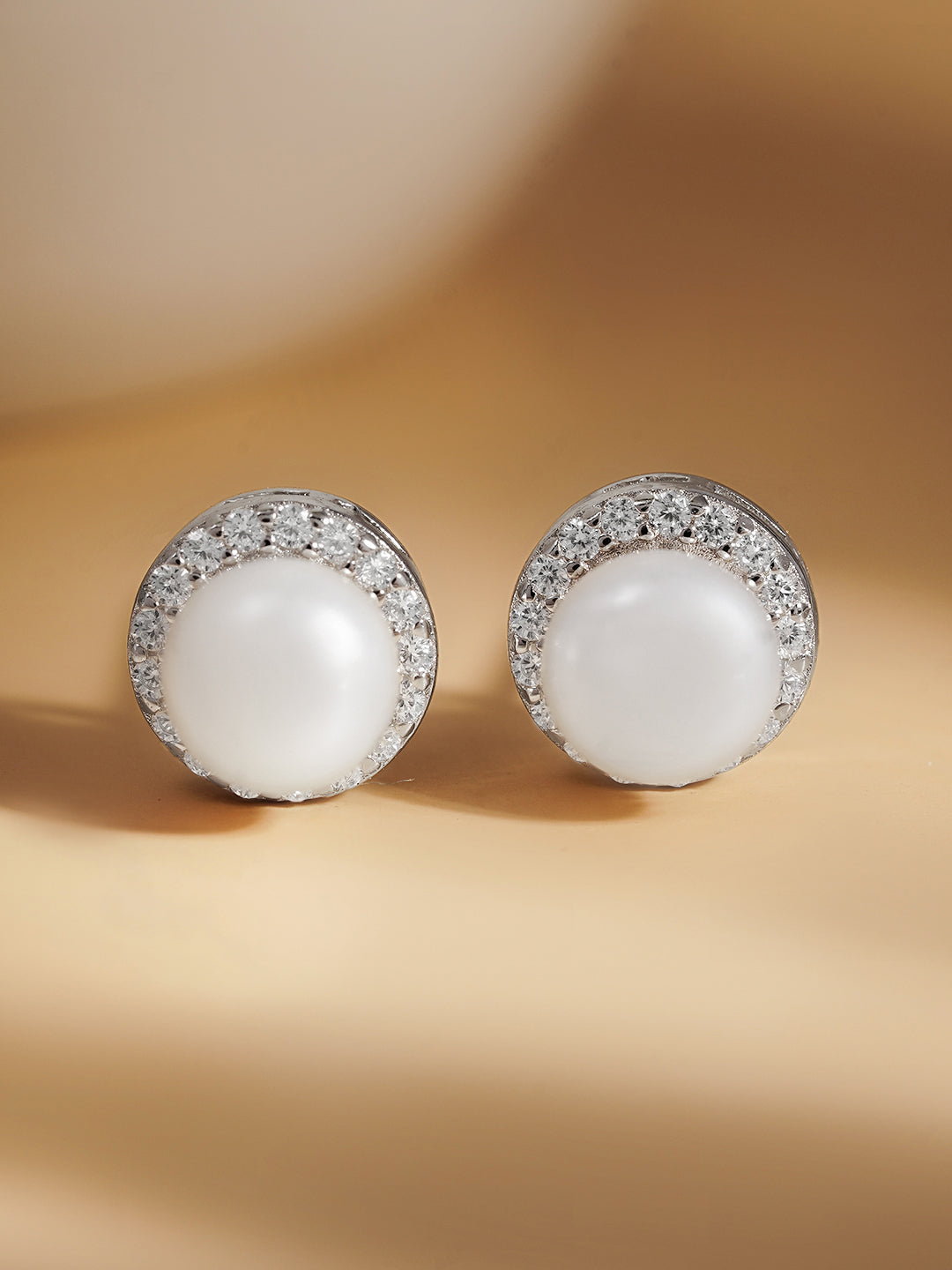 925 Fine Silver Crystal Pearl Stud Earrings Length-0.8 cm : Width-0.8 cm