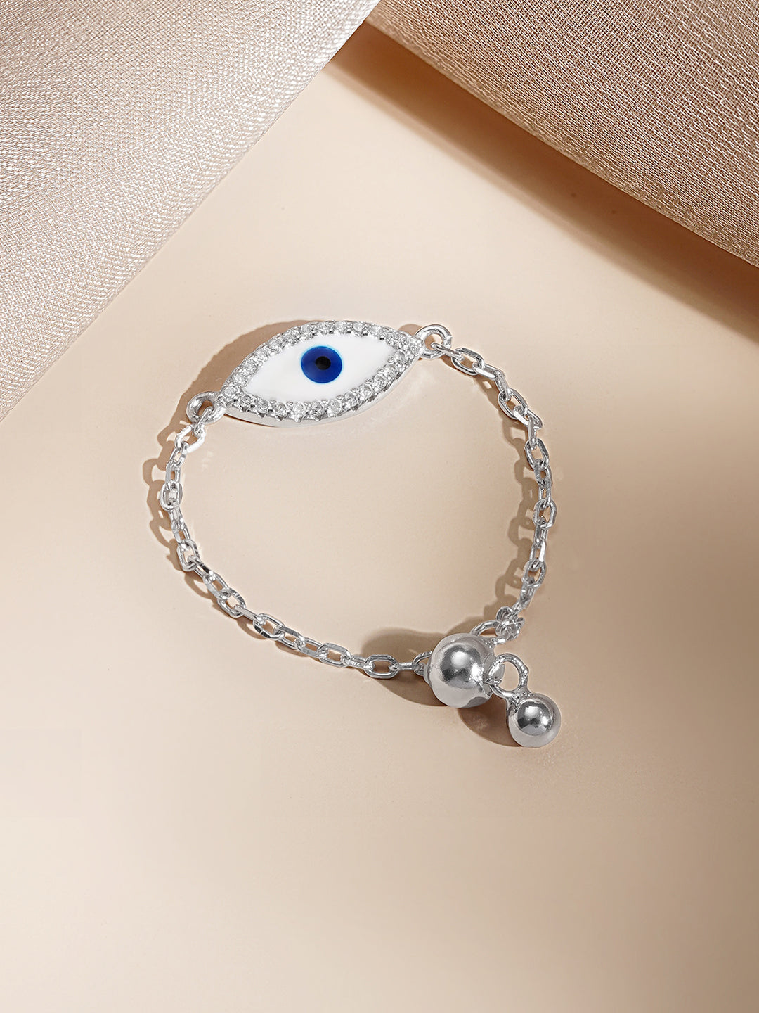 925 Fine Silver Evil Eye Charm Ring Length-3 cm : Width-1 cm