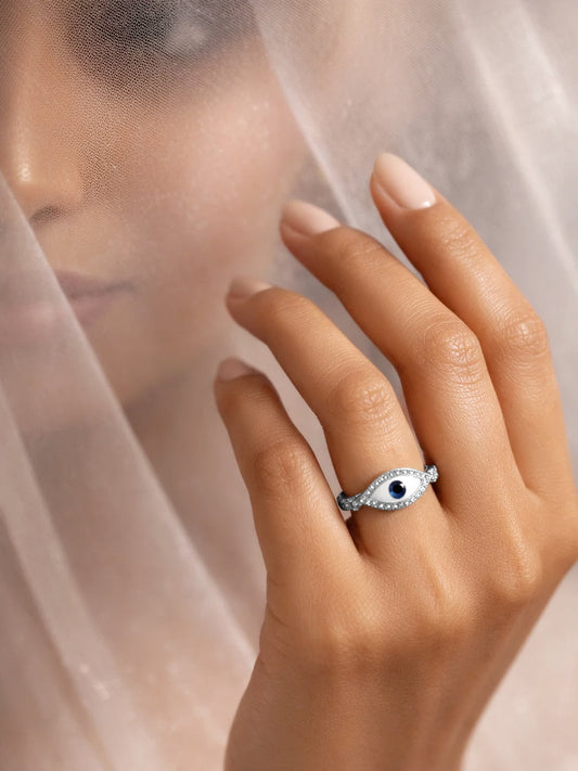 925 Fine Silver Evil Eye Charm Ring Length-3 cm : Width-1 cm