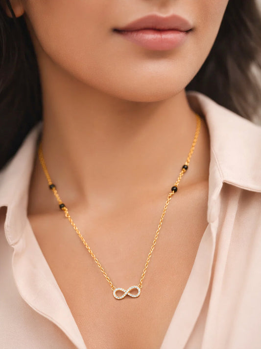 925 Fine  Silver Diamond Infinity Mangalsutra Necklace Length-20 cm : Width-1.5 cm
