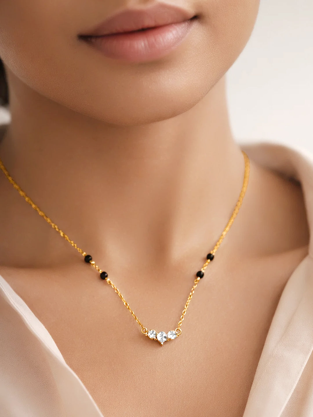 925 Fine  Silver Diamond Curve Mangalsutra Necklace Length-20 cm : Width-1 cm