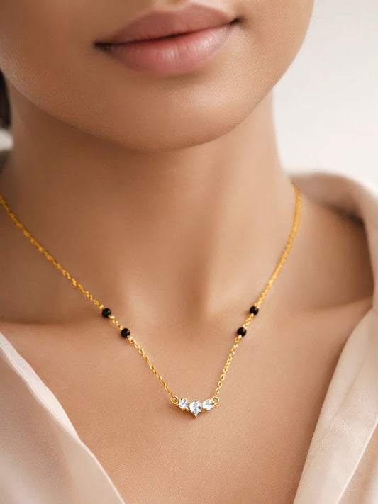 925 Fine  Silver Diamond Curve Mangalsutra Necklace Length-20 cm : Width-1 cm