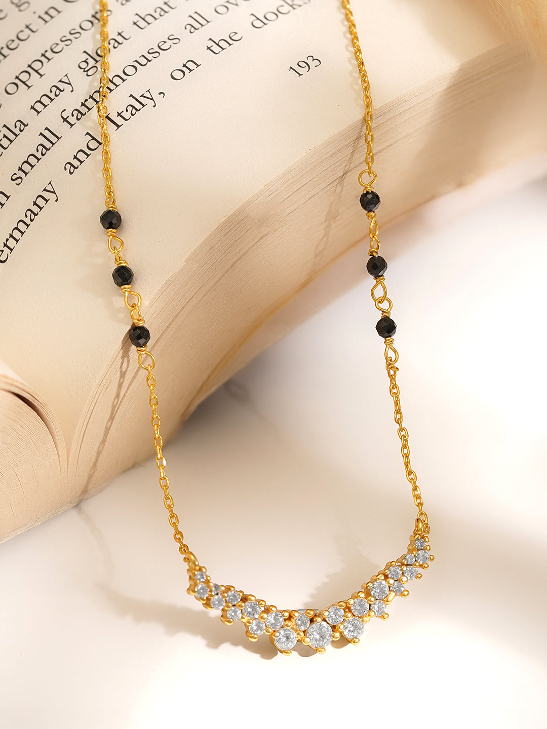 925 Fine  Silver Diamond Cluster Mangalsutra Necklace Length-20 cm : Width-2.5 cm