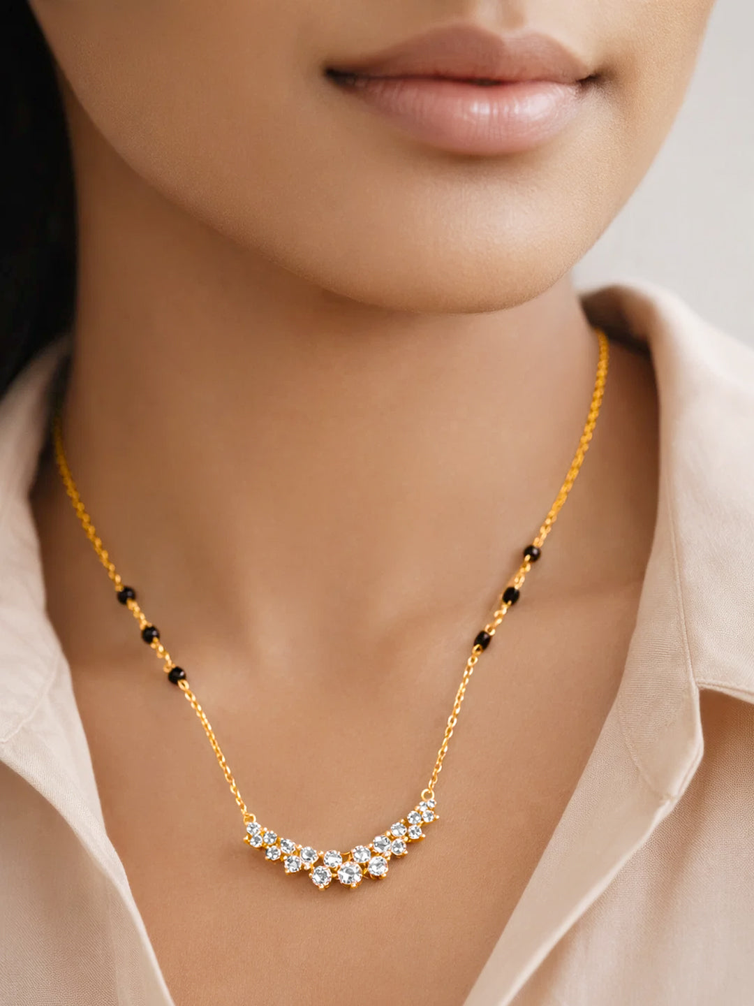 925 Fine  Silver Diamond Cluster Mangalsutra Necklace Length-20 cm : Width-2.5 cm