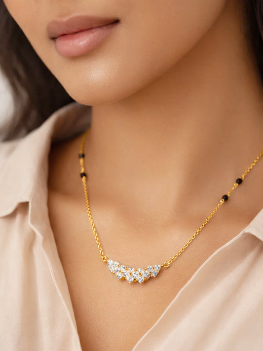 925 Fine  Silver Floral Cluster Diamond Mangalsutra Length-20 cm : Width-2 cm