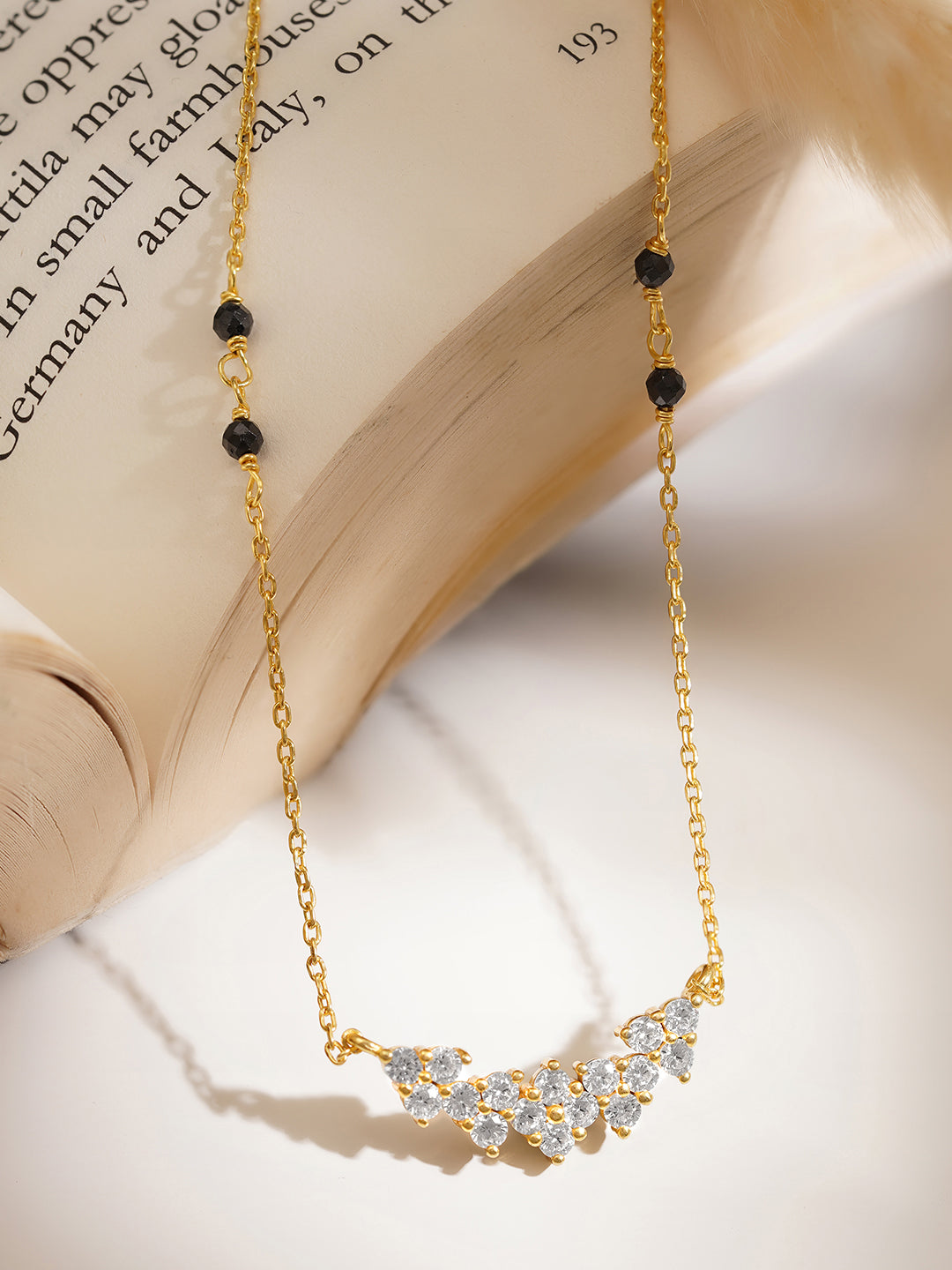 925 Fine  Silver Floral Cluster Diamond Mangalsutra Length-20 cm : Width-2 cm