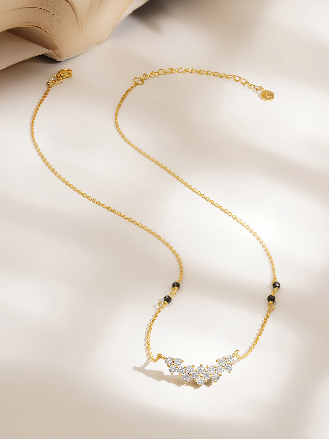 925 Fine  Silver Floral Cluster Diamond Mangalsutra Length-20 cm : Width-2 cm