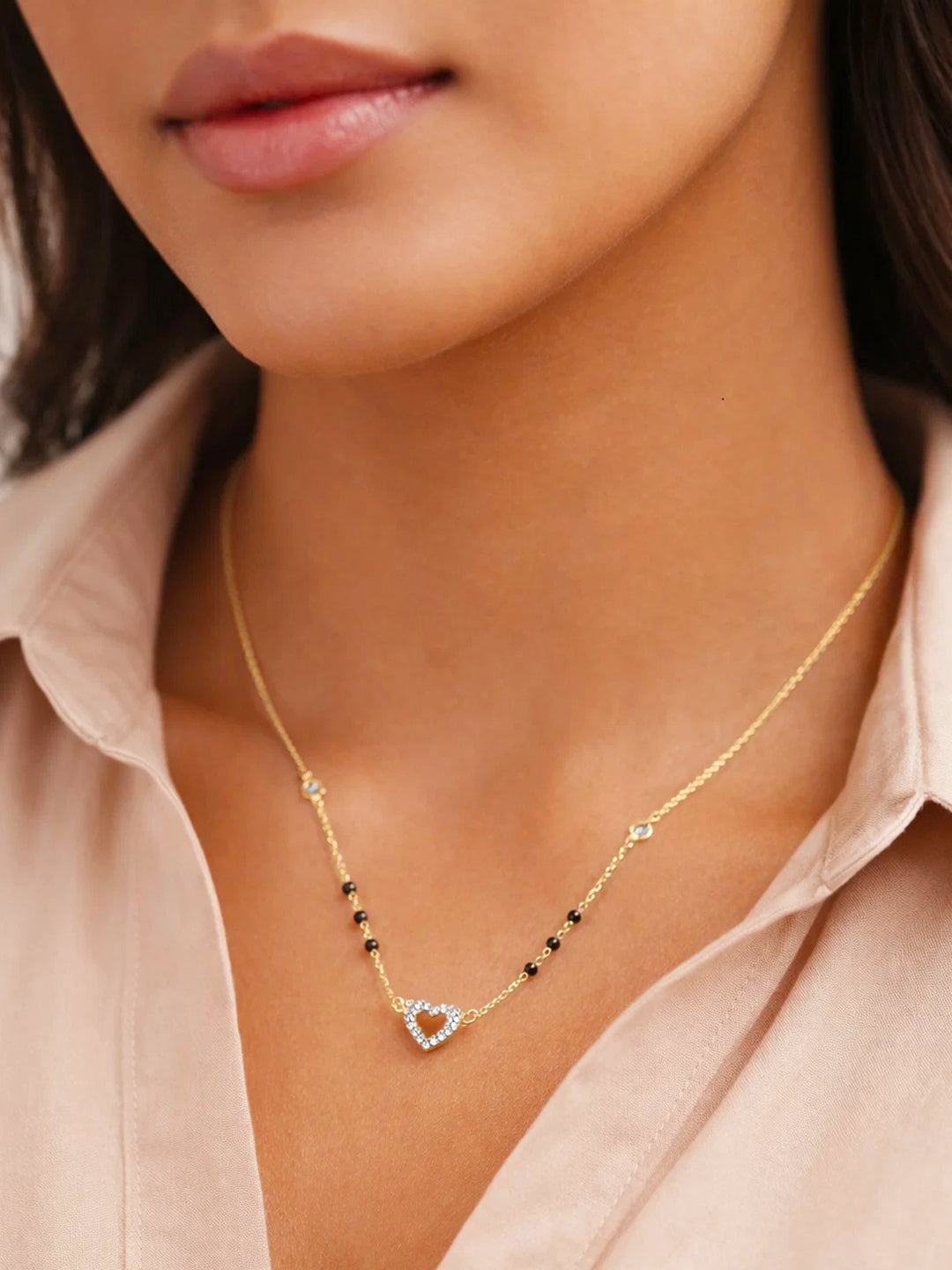 925 Fine Silver Sparkling Heart Mangalsutra Necklace Length-20 cm : Width-1 cm