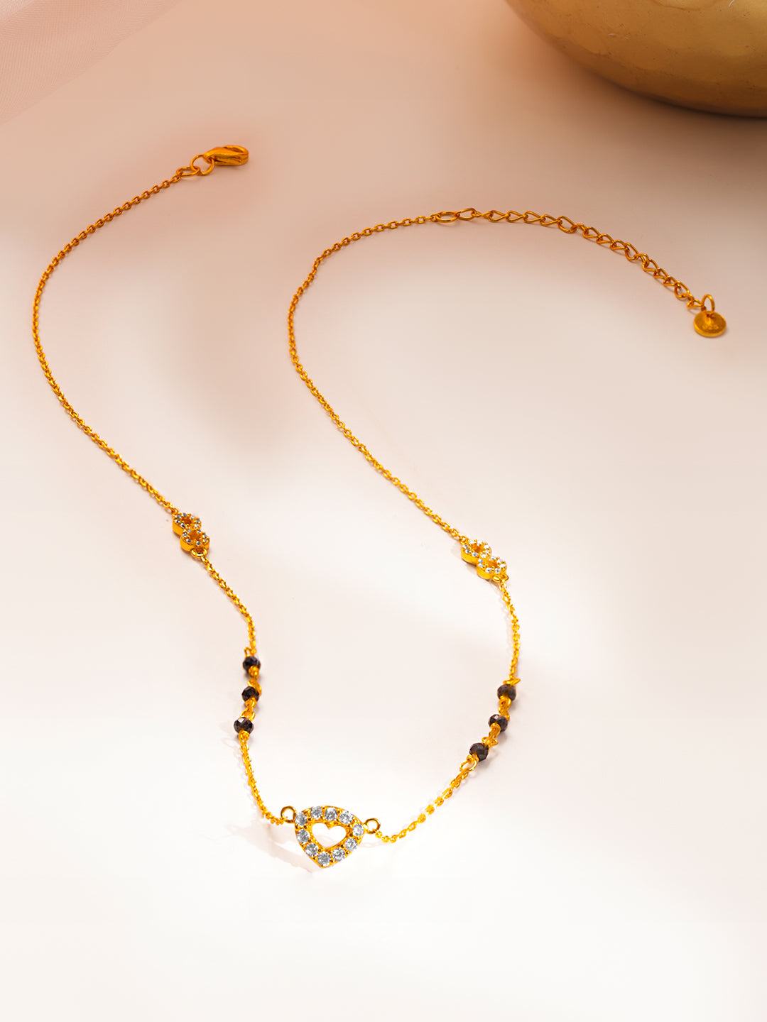 925 Fine Silver Sparkling Heart Mangalsutra Necklace Length-20 cm : Width-1 cm