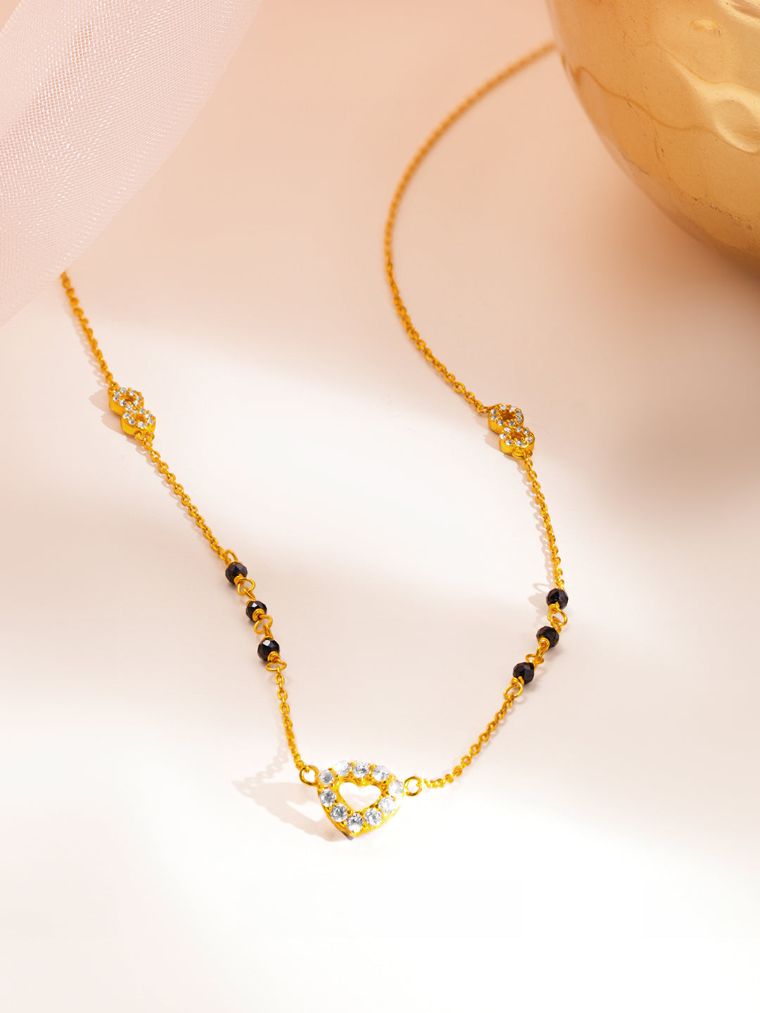 925 Fine Silver Sparkling Heart Mangalsutra Necklace Length-20 cm : Width-1 cm