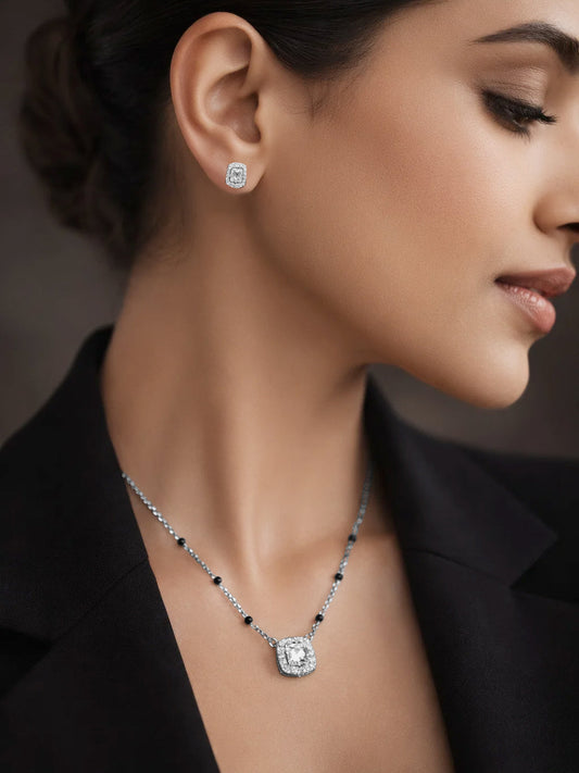 925 Fine  Silver Crystal Glow Pendant Set Length-20 cm : Width-0.8 cm