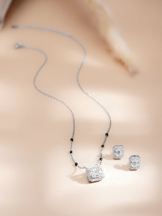 925 Fine  Silver Crystal Glow Pendant Set Length-20 cm : Width-0.8 cm