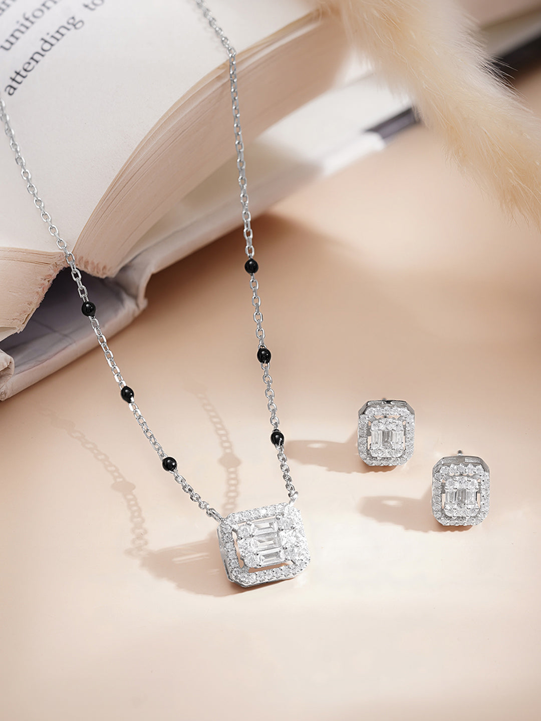 925 Fine  Silver Crystal Glow Pendant Set Length-20 cm : Width-0.8 cm