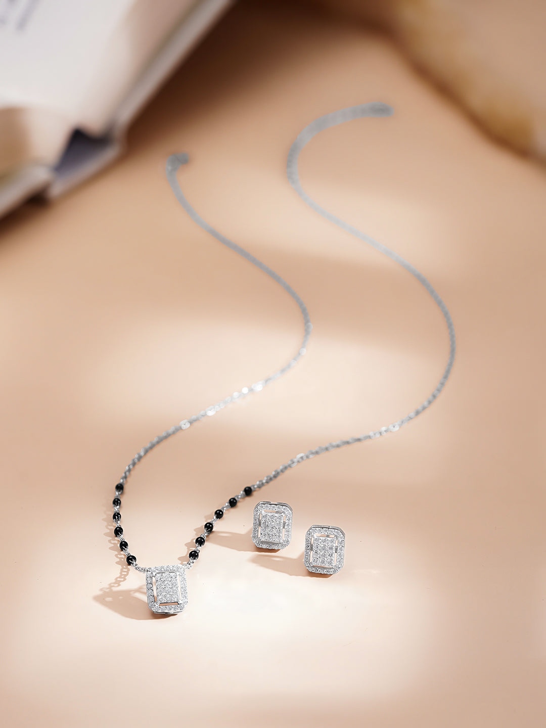 925 Fine  Silver Diamond Frame Mangalsutra Set Length-20 cm : Width-1 cm