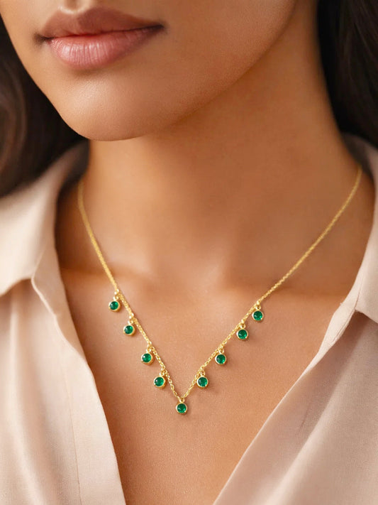 925 Fine Silver Emerald Charm Necklace Length-20 cm : Width-0.5 cm