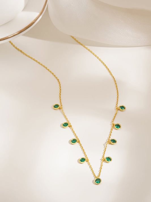 925 Fine Silver Emerald Charm Necklace Length-20 cm : Width-0.5 cm