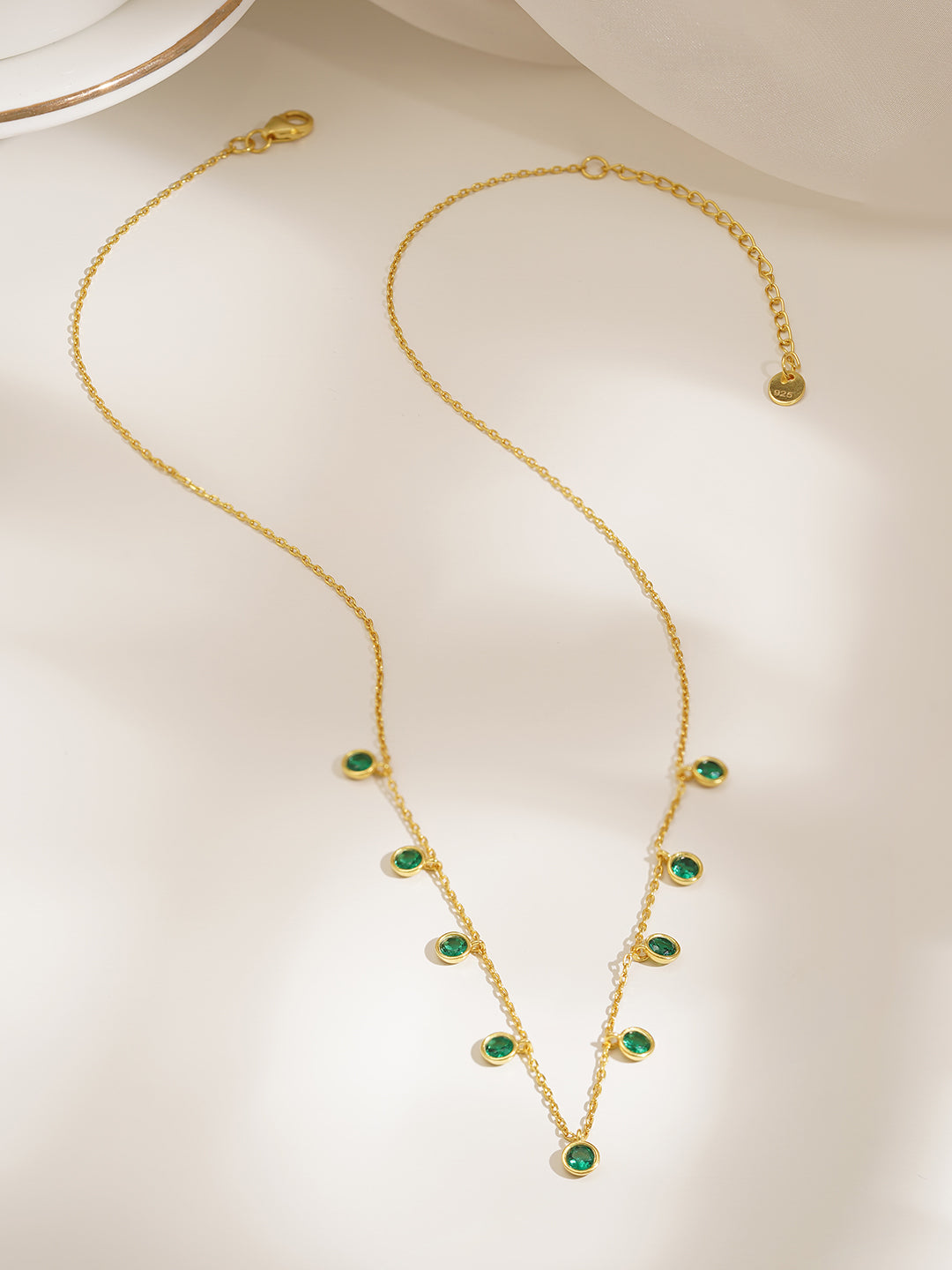925 Fine Silver Emerald Charm Necklace Length-20 cm : Width-0.5 cm