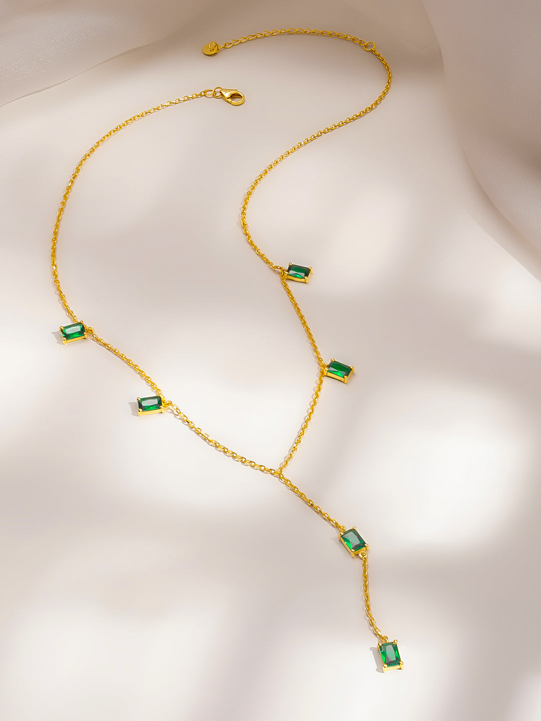 925 Fine Silver Emerald Drop Y-Shape Necklace Length-26 cm : Width-0.5 cm