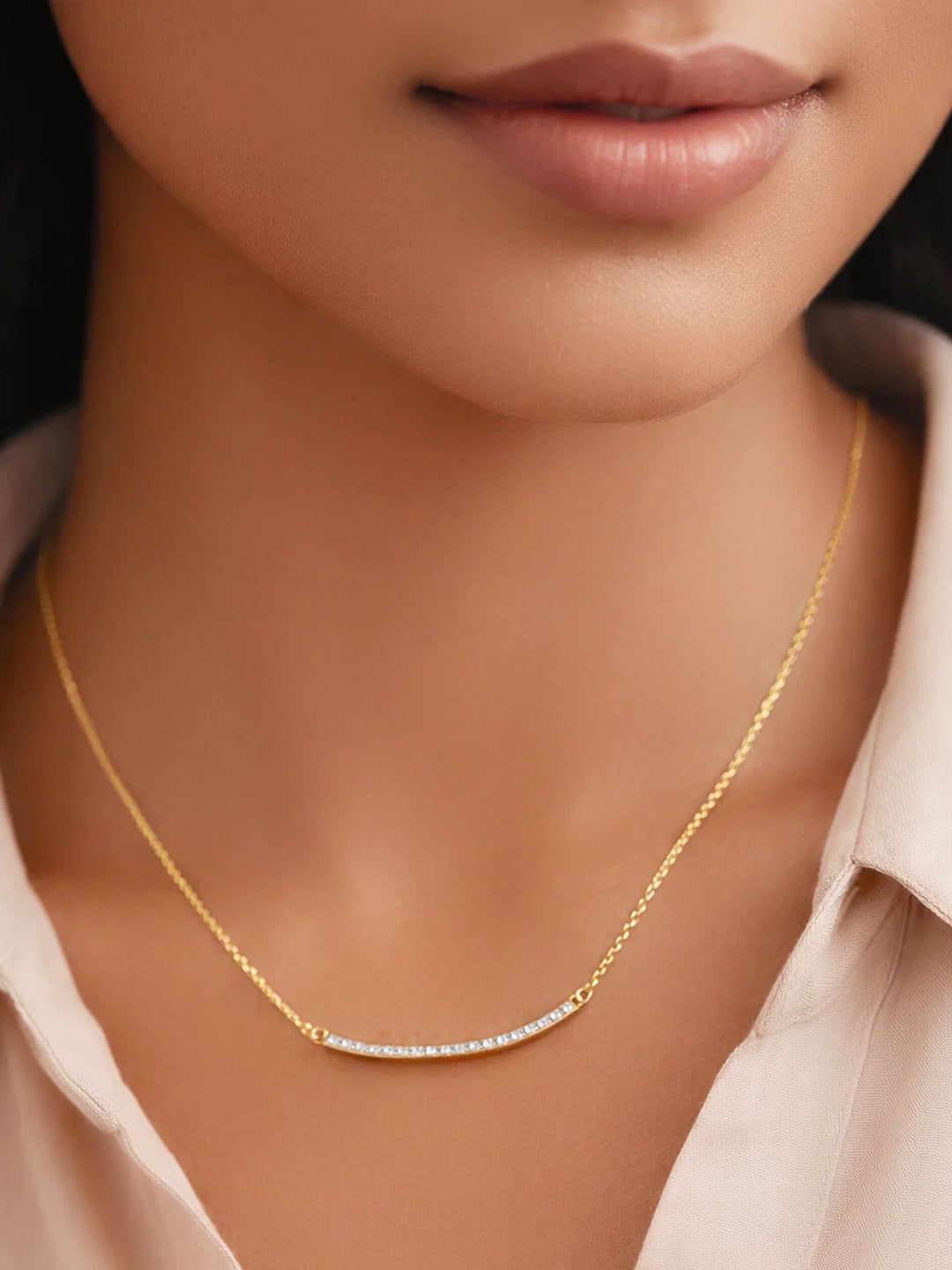 925 Fine Silver Minimal Diamond Bar Necklace Length-19 cm : Width-3.5 cm