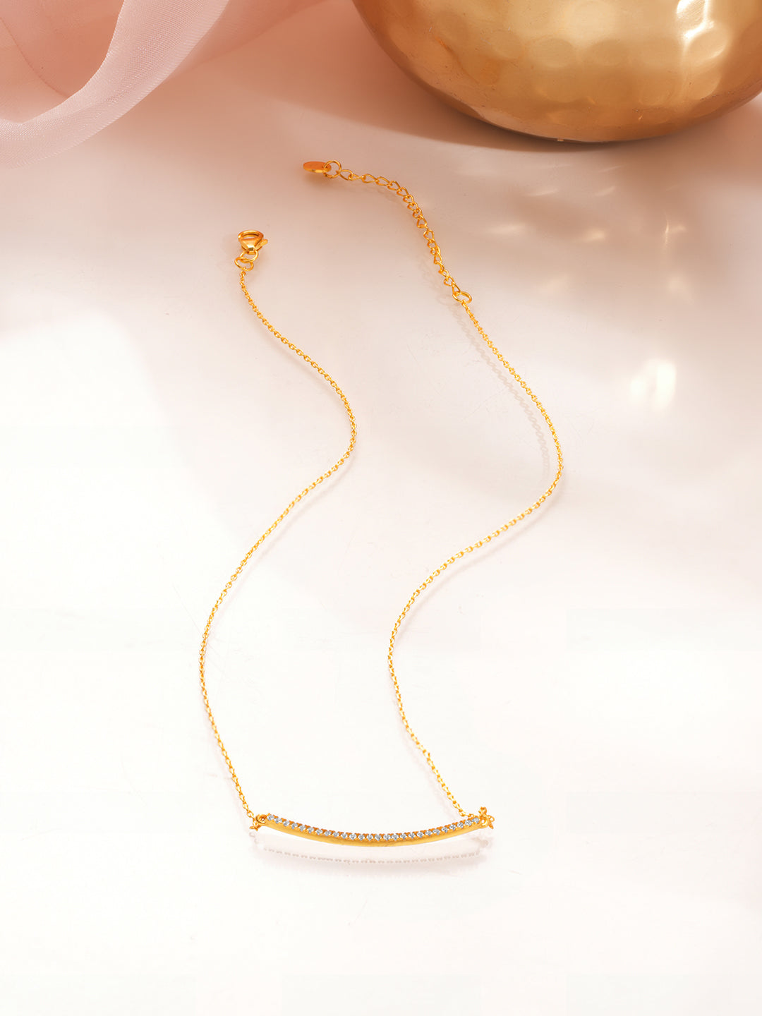 925 Fine Silver Minimal Diamond Bar Necklace Length-19 cm : Width-3.5 cm