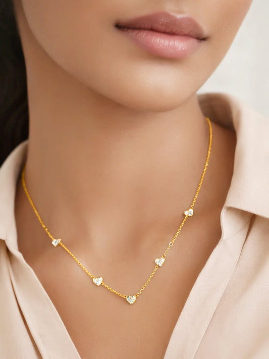 925 Fine Silver Heart Cluster Charm Necklace Length-20 cm : Width-0.5 cm
